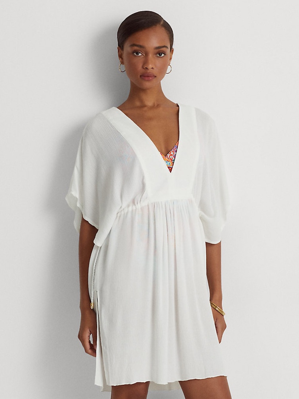 Lauren Ralph Lauren White V-Neck Swim Coverup Tunic Women’s M